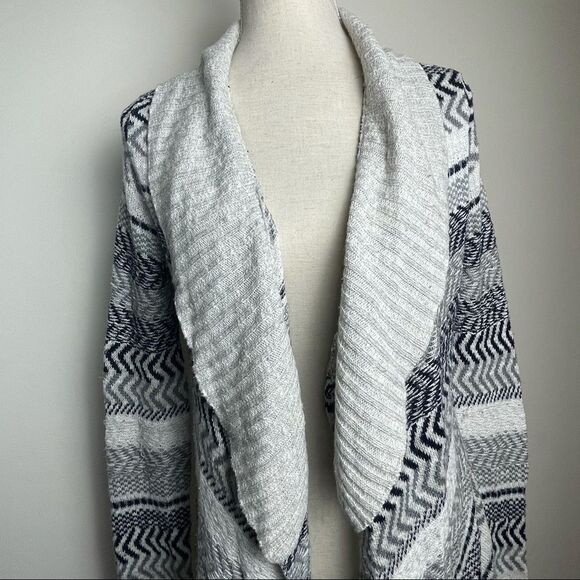 White Gray and Navy Blue Long Sleeve Open Cardigan Sweater Cotton Sweater size M - Picture 8 of 11